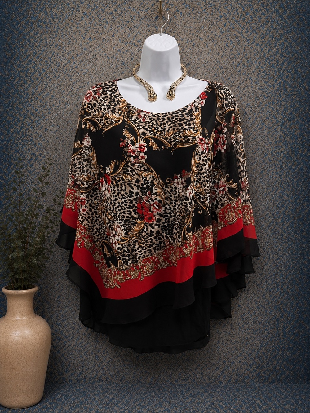 Alyx - Womens  Black & Red Printed Layered Top